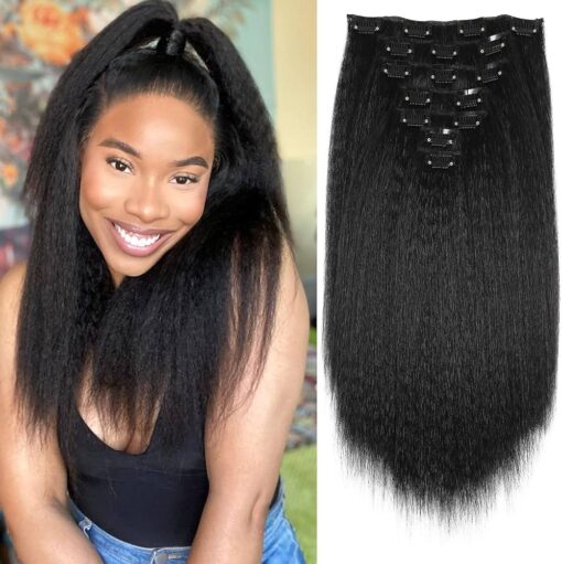 Quantum Love Kinky Straight Clips In Hair Extensions Full Head Yaki Straight Clip Ins For Women Black Women 14 Inches 7 Pieces Kinky Straight Synthetic Hair MI1605137