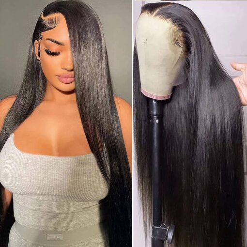 Queen Story 24 Inch Hd Lace Front Wig 13X4 Lace Front Wig Straight Human Hair Wig 180% Density 9A Brazilian Virgin Human Hair Lace Front Wig For Women Women MI1604421