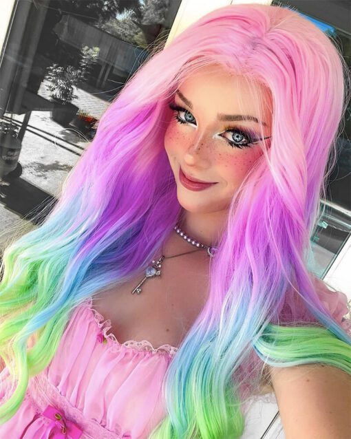 Rainbow Wavy Synthetic Lace Front Wig Ww395 MI1610555