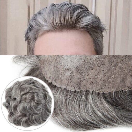 Real Human Hair Mens Toupee Grey Non Surgical Hair MI1611870