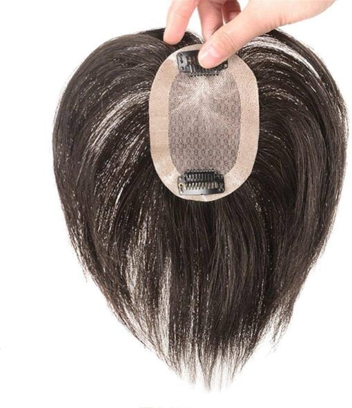 Real Human Hair Toppers For Women Short Hair Hand Tied Clip In Topper Hairpiece For Women White Thinning Hair, 7 X 10Cm Natural Black, 8" MI1605481