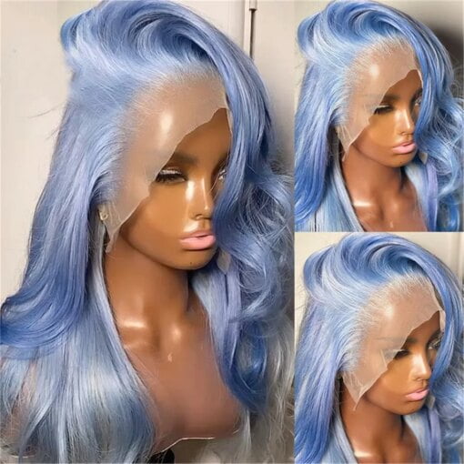 Realistic 40 Baby Blue Body Wave Wig With 360 Full Lace MI1610311