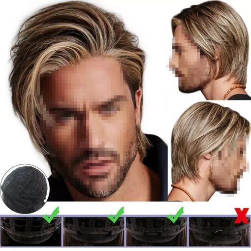 Realistic Mens Blonde Short Straight Hair Wigs Handsome Male MI1610719