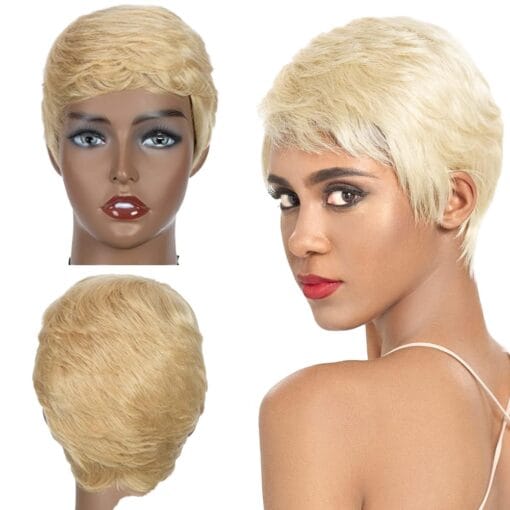 Rebecca Fashion 613 Blonde Short Human Hair Pixie Wigs Pixie Cut Short Black Wavy Wigs Layered Short Human Hair Wigs For Women Black Women, Great For Women Daily MI1612020