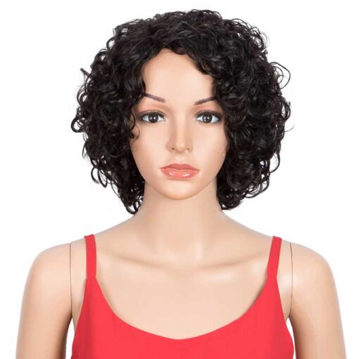 Rebecca Fashion Short Wavy Bob Wigs Human Hair For Women Women Cute Human Hair Black Wig MI1603803