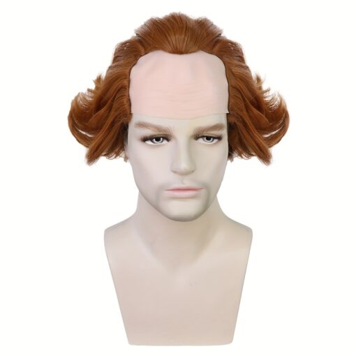 Receding Hairline Balding Wig With A Rubber Top 12 Inch Short Brown Wavy Half Bald Old Man Clown Cosplay Wig For Women Halloween Christmas School Thanksgivi MI1605839