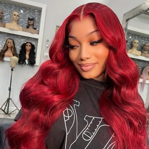 Red Brazilian Body Wave Human Hair Wigs Pre Plucked 13X4 Lace Frontal Wig For Women Women MI1603602