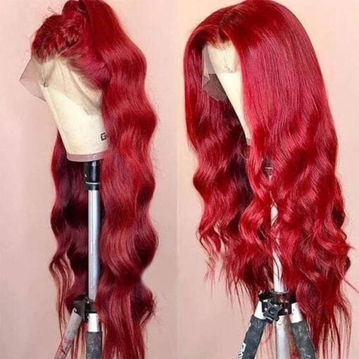 Red Color Body Wave Lace Front Wigs Human Hair MI1611357