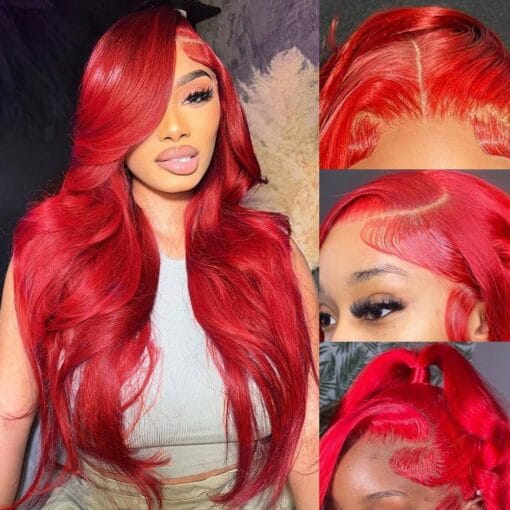 Red Lace Front Wigs Human Hair 13X4 Red Wig Human Hair Body Wave Lace Front Wigs Human Hair Colored 180% Density Red Frontal Wigs Human Hair 22Inch MI1611283