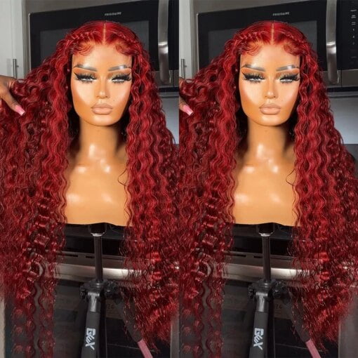 Red Lace Frontal Wig Curly Human Hair Wigs For Women Women Brazilian Deep Wave 30 Inch Synthetic Lace Front Wig MI1610509