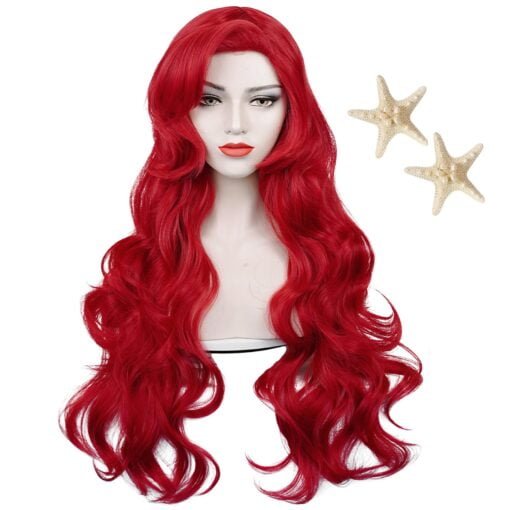 Red Mermaid Wigs For Women Women, Long Red Body Wave Wig+ Wig Cap For Women Little Mermaid Costume Halloween Cosplay MI1604890