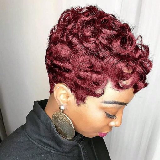 Red Short Curly Bob Wig #99J And Chocolate Brown Brazilian MI1610264