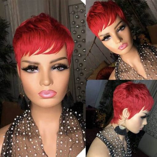 Red Short Pixie Cut Wigs Human Hair For Women Black Women Brazilian Remy Human Hair Glueless Short Bob Wigs African American Short Style Celebrity Wigs With MI1605883