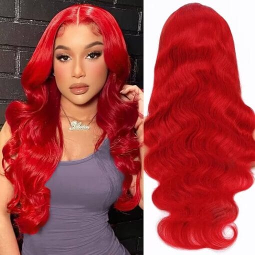 Red Wig Human Hair 13X4 Red Body Wave Lace Front Wigs Human Hair Glueless Wigs Human Hair Pre Plucked 180% Density Red Human Hair Wigs Colored Human MI1611350