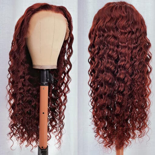 Reddish Brown Deep Wave Curly Glueless Lace Front Human Hair MI1611657