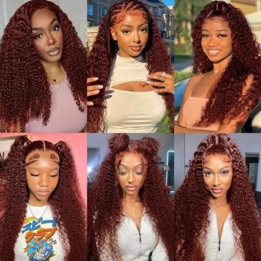 Reddish Brown Hd Deep Curly Lace Front Wig Deep Wave Copper MI1611654