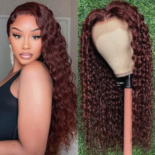 Reddish Brown Kinky Curly Synthetic Lace 13X1 T Part Wigs MI1605648