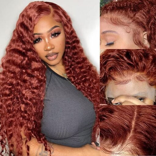 Reddish Brown Lace Front Wigs Human Hair Deep Wave Wig 180 MI1610525