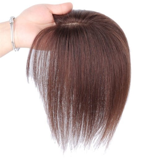 Remeehi Women Straight Hair With Flat Bangs Large Base Topper Clip 100% Human Hair Wig Hairpiece Wig Top Piece For Women Women MI1605476