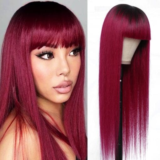 Remy Human Hair Wig Dark Root Burgundy Ombre, Russia MI1612069