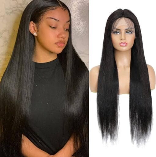 Remy Straight Lace Front Human Hair Wigs (28Inch) Natural Color Brazilian 13X1 T Part Lace Wig For Women Black Women Pre Plucked Natural Hairline Lace Wig MI1611754