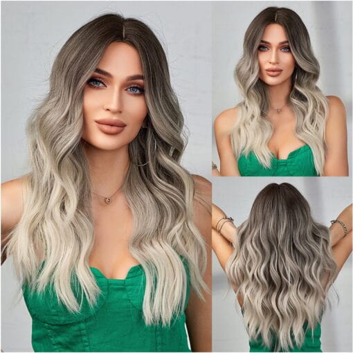 Righton Platinum Blonde Wigs For Women Women Long Curly Wavy Ombre MI1611446