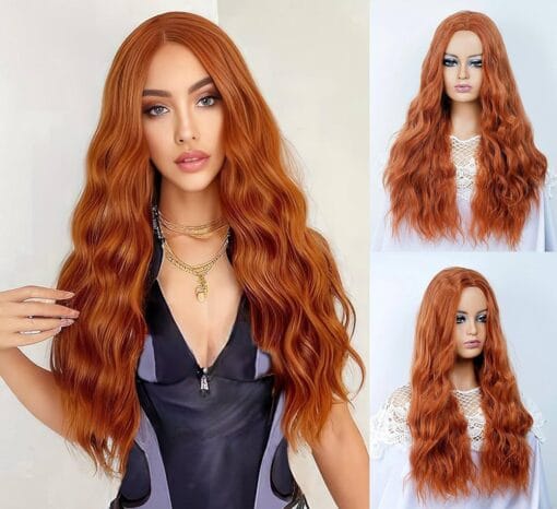 Rugelyss Auburn Ginger Wig Long Wavy Copper Red Wigs For Women Women Synthetic Hair Replacement Wigs Natural Water Wave 24 Inch For Women Halloween Or Party MI1611161