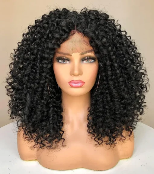 Runm Curly Lace Front Wigs For Women Black Women Natural Black Kinky Curly Afro Wig MI1603451