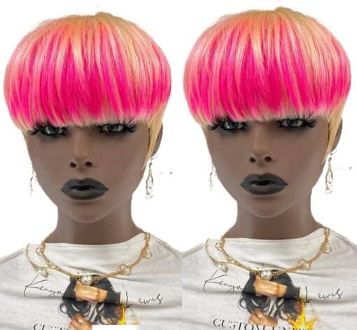 Saeiall Pixie Cut Wig Human Hair For Women Women Layered Pink 613 Blonde Color Short Pixie Wigs Glueless Wig With Bangs Brazilian Real Human Hair Haircut MI1612016