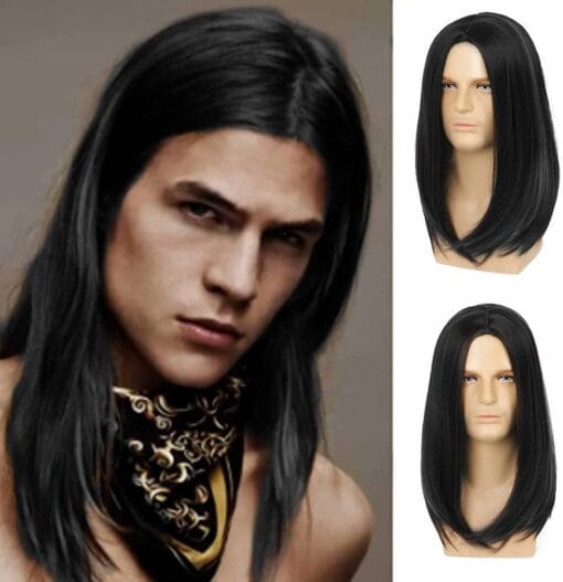 Sallcks Mens Long Wig Long Black Straight Wig For Women Men Middle Part Synthetic Heat Resistant Hair Wigs For Women Daily Party Costume Halloween (Black) MI1611571