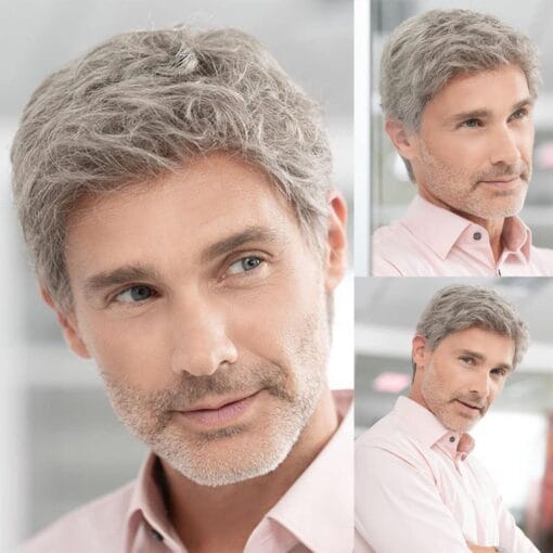 Sallcks Mens Short Grey Wig Natural Layered Costume Halloween Wigs Synthetic Heat Resistant Hair Replacement Wigs For Women Male Guys MI1611872