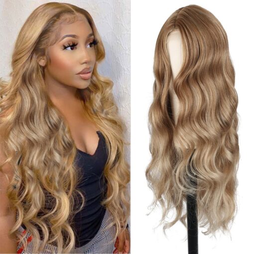 Scentw Long Wavy Wigs For Women Black Women 26Inch Honey Blonde Wig Synthetic Side Part Wig 150% Density Natural Hairline Hair Replacement Wigs For Women Daily MI1610934