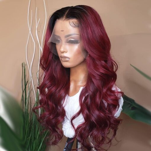 Seelaak Burgundy 13X4 Hd Transparent Lace Front Wigs Body MI1610833