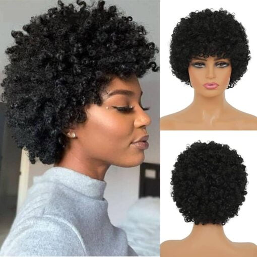 Short Afro Black Kinky Curly Wigs For Women Women Natural Fashion Synthetic Full Wig For Women African American Women For Women Daily Party With Wig Cap MI1604946