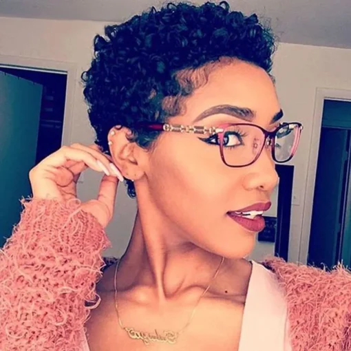 Short Afro Curly Black Wigs Natural Pixie Cut Human Hair Wig MI1603936