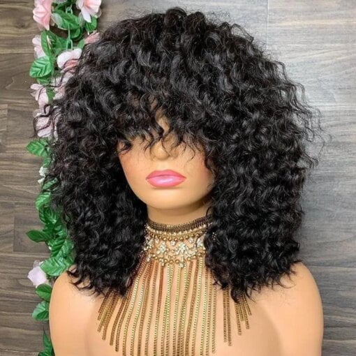 Short Afro Curly Brazilian Remy Curlyme Wig With Bangs Full MI1602635