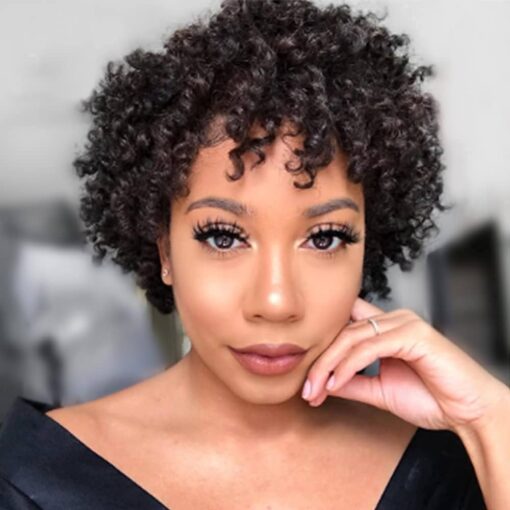 Short Afro Kinky Curly Human Hair Wigs For Women Black Women Brazilian Virgin Short Curly Afro Wigs None Lace 150% Density Unprocessed Afro Wig Human Hair MI1603574