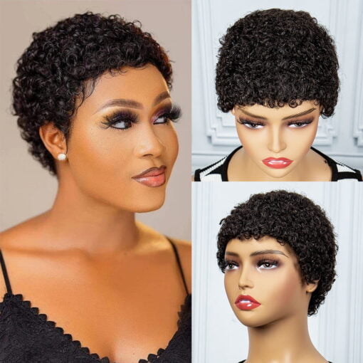 Short Afro Kinky Curly Pixie Cut Wigs For Women Black Women Human MI1602552