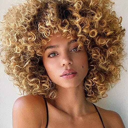 Short Afro Kinky Curly Wigs For Women Black Women Blonde Brown Mixed Ombre Blonde Wigs MI1606457