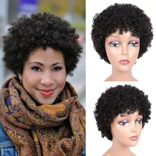 Short Afro Wig Brazilian Virgin Human Hair Wigs Natrual Black Curly Wigs MI1603576