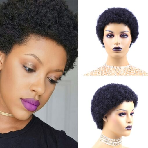 Short Afro Wigs For Women Women Human Hair Wig Pixie Cut Wig Natural Black Color 100% Brazilian Virgin Hair Short Human Hair Curly Wigs 150% MI1603952