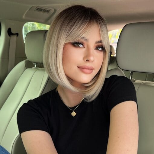 Short And Sweet: 8 Inch Ombre Ash Blonde Synthetic Bob Wig MI1610589