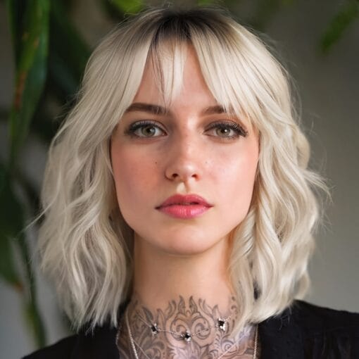 Short Blonde Bob Wigs For Women Women Wavy Ombre Grey Blonde Wig With Bangs Ash Blond Wig Synthetic Water Wave Medium Length Wigs MI1611904