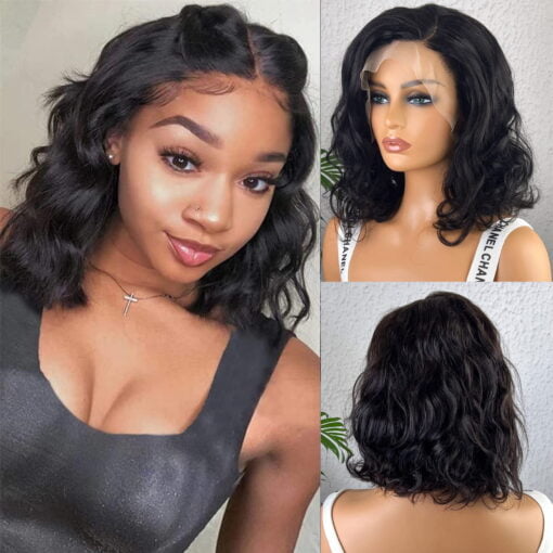 Short Bob 13X4 Hd Lace Front Wigs Human Hair 180 Density MI1603653