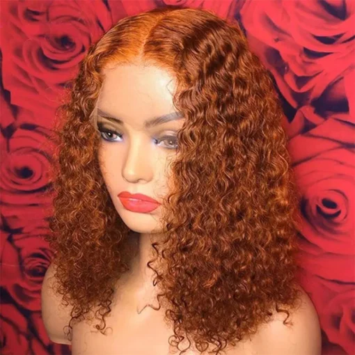 Short Bob Deep Curly Water Wave Lace Front Wig Ginger Orange MI1602919