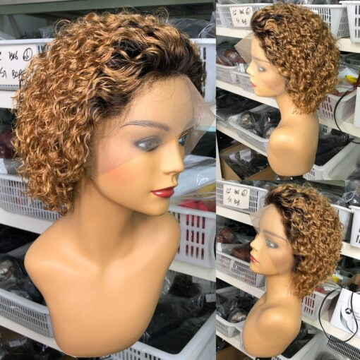 Short Bob Wig 250% Density Curly Pixie Cut Wig Human Hair Wigs Preplucked 1B27 Lace Front Wig Brazilian Hair Wig For Women Black Women MI1602548