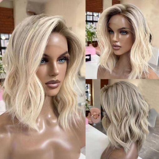 Short Bob Wig Side Part 13X6 Blonde Lace Front MI1610406