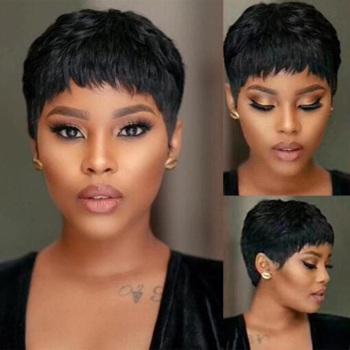 Short Bob Wig Straight Human Hair Wigs With Bangs Non Lace Front Wigs For Women Women Pixie Cut Wig Natural Color Full Machine Made MI1604251