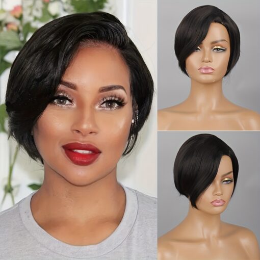 Short Bob Wig Women'S Short Straight Hair Black Bob Wig Side MI1605516