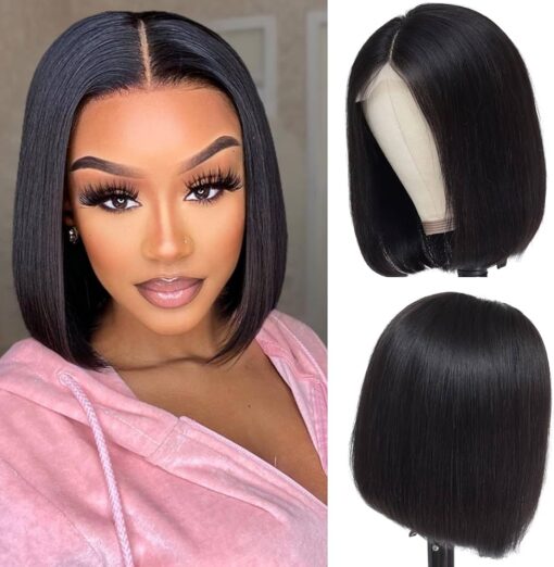 Short Bob Wigs Human Hair Lace Closure Wigs Brazilian Straight Bob Human Hair Wigs 150% Density Pre Plucked With Baby Hair Natural Color MI1602057